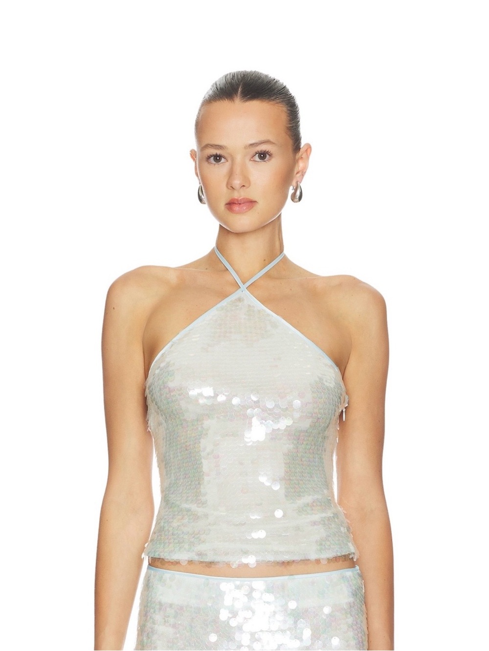 Lovers + Friends Iridescent Sequin Halter Camisole in White - Picture 3 of 9